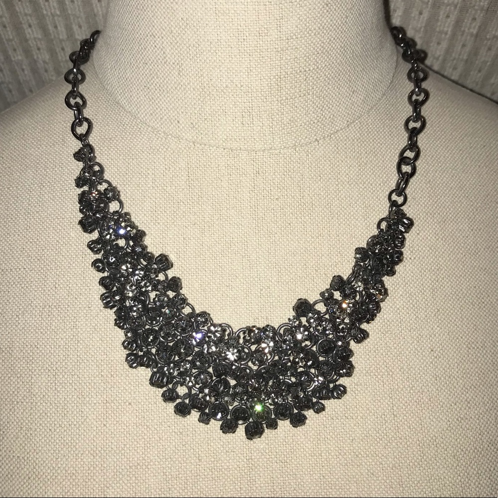 J Crew Bezel-Gem Crystal Cluster Bib Necklace